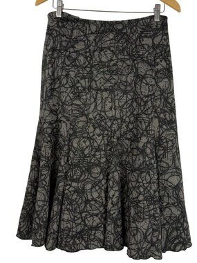 Conrad C Collection Abstract Print A-Line Midi Pull-On‎ Skirt Gray Black Size 8